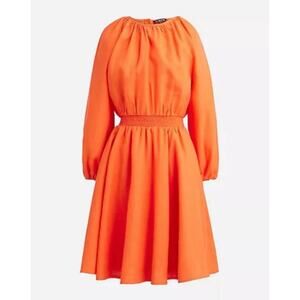 J Crew Womens Palermo Smocked Waist 100% Linen Mini Dress in Orange Sz XS Preppy